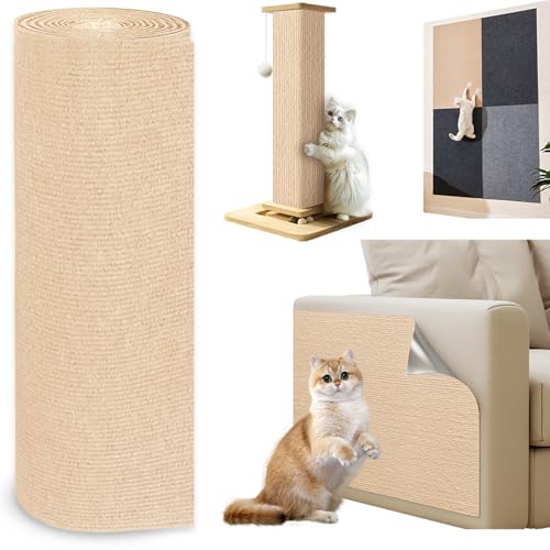 300x40cm Rascador para Gatos Sofá, Protector Sofá Gatos Arañazo Autoadhesivo 3m x 40cm, Alfombra Rascador para Gatos Sofá Caqui