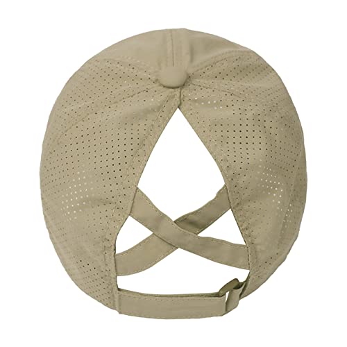 Muryobao Womens Criss Cross Ponytail Baseball Cap Adjustable High Messy Bun Ponycap Trucker Hats Quick Drying Mesh Dad Hat For Outdoor Sports Travel Camel #TOP3