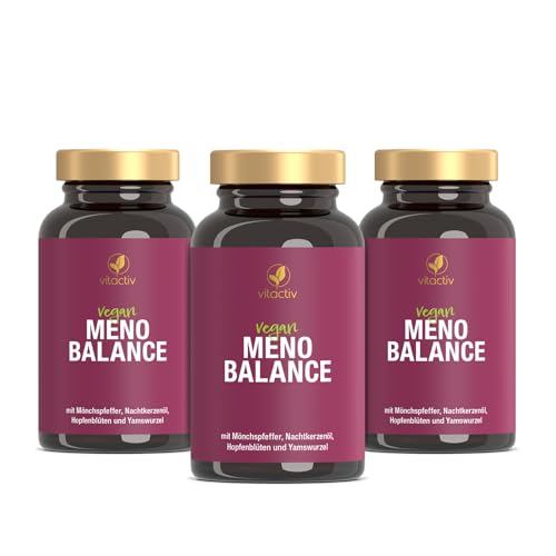 VITACTIV MenoBalance - Wechseljahre Kapseln Pflanzlich - Nachtkerzenöl, Yamswurzel, Hopfen, Mönchspfeffer plus B Vitamine - Gegen Wechseljahre Symptome - Hormonfrei & Vegan - 180 Menopause Kapseln