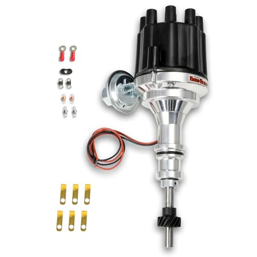 PerTronix Flame-Thrower Billet Electronic Ignition Distributor with Ignitor II - Plug and Play Distributor for Ford Small Block Engines, Vacuum Advance, Black Female Cap - D130700