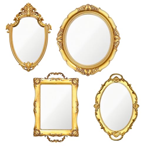 4 PCS Vintage Gold Mirror Set Vintage Mirrors for Wall