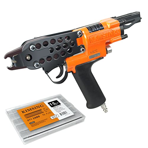 Kamsin K-Sc7C 15 Gauge Pneumatic Hog Ring Gun Kit With 1000 Staples, 3/4-Inch Crown, 4.8Mm Clousure Diameter, C Ring Gun, Hog Ring Plier Tool For Fencing, Spring Mattress, Wire Cages, Car Seat #TOP21