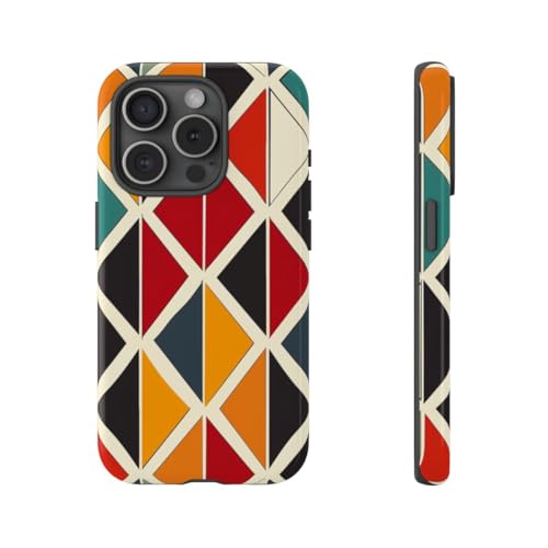 Coque rigide brillante iPhone 15 Pro orange : style géométrique coloré en terrasse