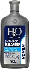H2O Evolution Shampoo Silver Homem, para Fios Grisalhos, Brancos e Claros, com Pigmento Gray, Argan e Filtro Solar, 200ml
