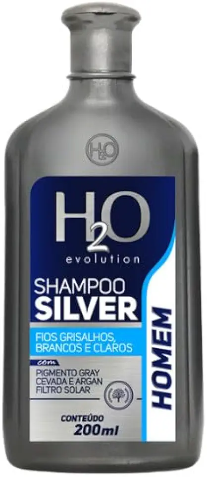 H2O Evolution Shampoo Silver Homem, para Fios Grisalhos, Brancos e Claros, com Pigmento Gray, Argan e Filtro Solar, 200ml