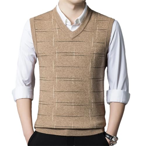 Men Winter Vintage Wool Knit Plus Size Thick for Basic V Neck Plaids Sleeveless Sweater Vest