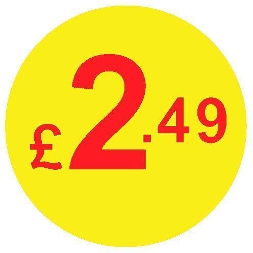 from 99p to £10 - Pack of 200 Red & Yellow 20mm Price Stickers/Sticky Labels - 40 Different Prices to Choose from (Red & Yellow £2.49)