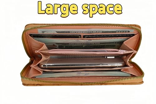 Women's flower embossed wallet, ultra-thin long zipper design, detachable wristband, large capacity phone bag, card bag, 7.67 x 3.93 inches camel color4