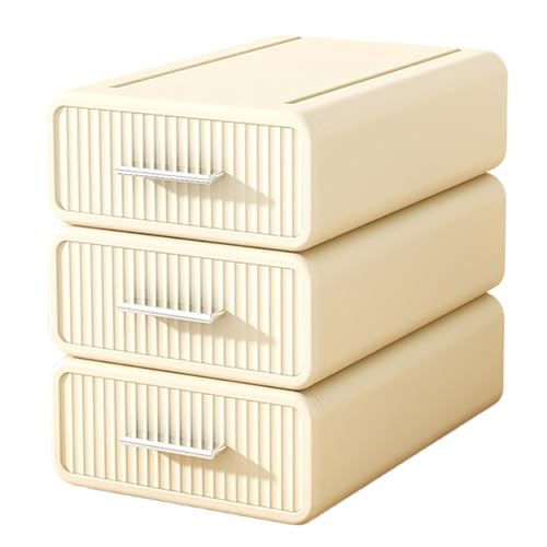 3-Tier Drawer Organizer, Stackable Locker Case, Slim Storage Cabinet, Stackable Desktop Box, for Stationery, Cosmetics & Small Items (Cream White)