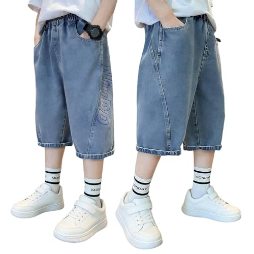 Pantalones cortos de mezclilla para niños con estampado de puntos de longitud media