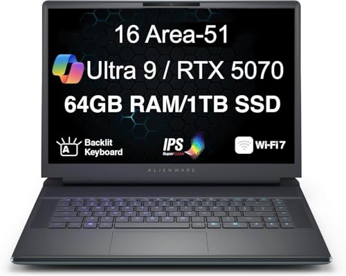 Image of Alienware 16 Area-51 AA16250 AI Gaming Laptop 16.0 inch 240Hz IPS WQXGA Display (Intel Ultra 9-275HX, GeForce RTX 5070 8GB, 64GB DDR5, 1TB M.2 PCIe SSD, Backlit KB, 2 Thunderbolt 4, Win 11 Home)