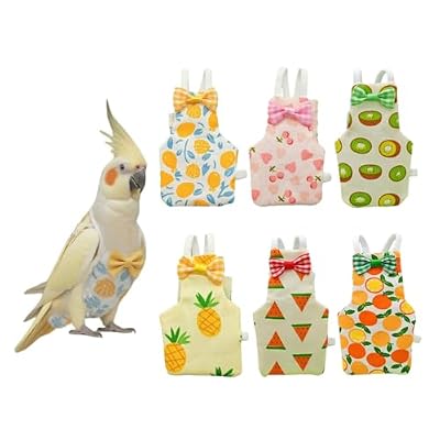 Bird Diapers For Parrot, Cockatiels Conure Monk Parakeets Pigeon, Reusable Parrot Nappy, Bird Clothes For Parrots (Yellow, S, Count, 6)