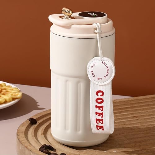 Image of SKDBPM Personalized Stainless Steel Tumbler with Handle, 1200ml Capacity, Black Insulated Travel Mug with Straw, Custom Name Design (Coffee Custom White)