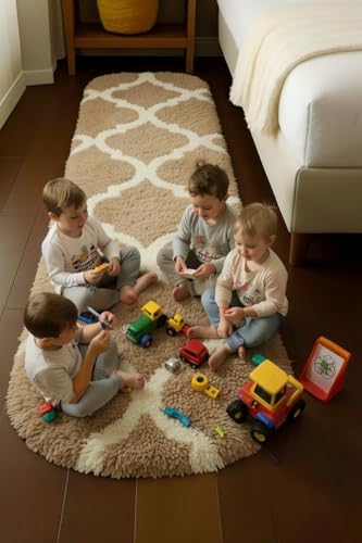 Image of Fluffy Silky Micro Fiber Polyster Carpet /Runner for Bedroom, Study Room, Playing Room, Guest Room ETC. 2x4 Feet, (Beige and Ivory m II)