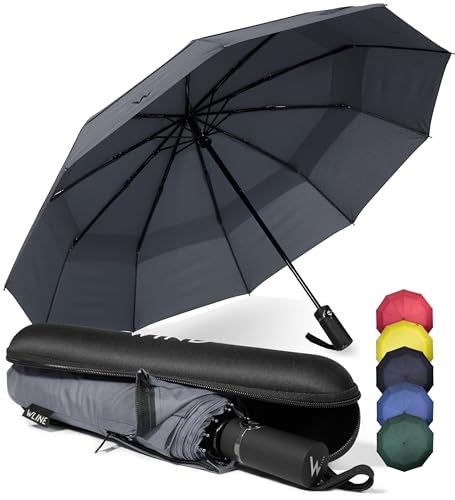 WLine Wind - Mini guarda-chuva dobrável – Abertura e fecho automático, tecido de Teflon, estrutura ultra-resistente, capa, 104 cm de diâmetro, Cinzento com estojo, Moderno