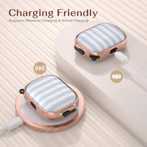 Image of for AirPods Pro 3rd Case with Safety Lock, Magsafe Compatible, Blue Stripes | Double Secure Lock,Drop Protection,Two-Piece Design,with Gold Keychain, Anti Lost, Dustproof, Cute AirPod Pro 3 Case