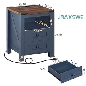 Nightstands set of 2 with charging station farmhouse night stand with 2 drawers and shelf storage wooden side end table bedside cabinet for bedroom living room closetoffice blue  urban country home decor