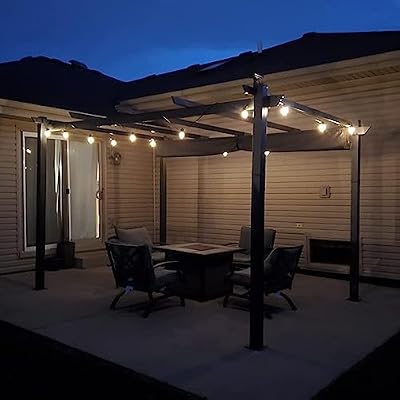 PURPLE LEAF 10' X 13' Patio Pergola with Retractable Sun Shade Canopy Outdoor Metal Shelter for Garden Porch Pavilion Gazebo Grill Pergola Gray