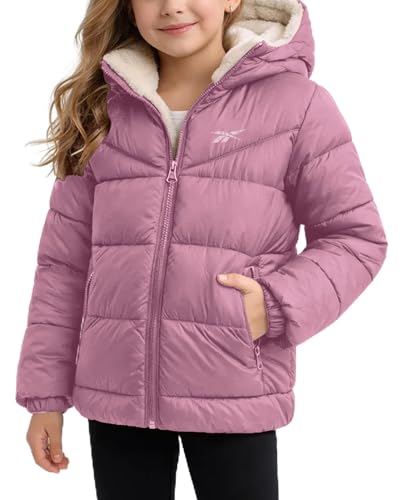Image of Reebok Girls Winter Coat - Heavyweight Quilted Sherpa Lined Parka Puffer Jacket - Warm Winter Jackets for Girls