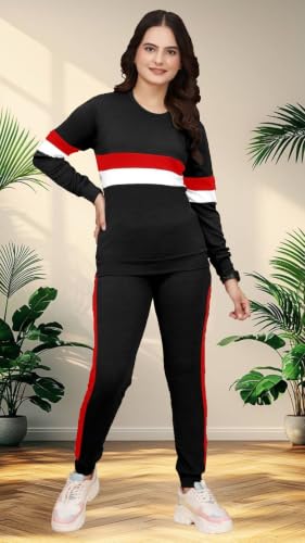 Image of SIRGO Women's Trendy Black Tracksuit Set for Gym Workout Jogging Running Sports Casual Wear | Full Sleeve Top with Track Pants.