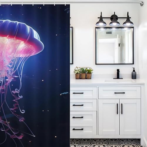 Rideau douche tissu polyester anti-moisissure Jellypoisson lavable pour cabine de douche - 5