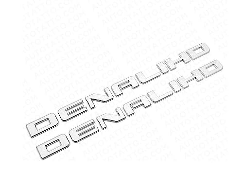 Image of 2X Denali HD Side Door Tailgate Letter Nameplate Emblem Badge 3D Replacement for Denali (Chrome)