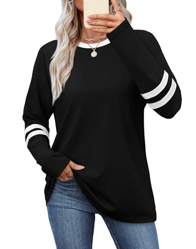 Long Sleeve Shirts for Women Color Block Casual Tops Crew Neck Fall Basic Tees Fashion Clothes 20254