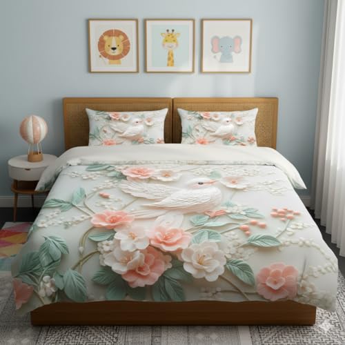 Image of Premium 7D Printed King Size Bedsheet Set with Pillow Covers Soft Cotton Blend Double Bedsheet for Home (Pillow Covers :18x28 inches Bedsheet :90x100 Light Green)