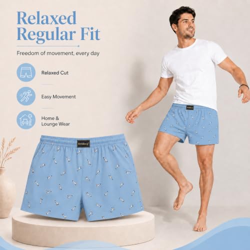 Image of Men's Printed Cotton Boxer Shorts - Soft Breathable Cotton Innerwear for Men, Regular Fit Boxer for Sleepwear, Lounge & Everyday Wear
