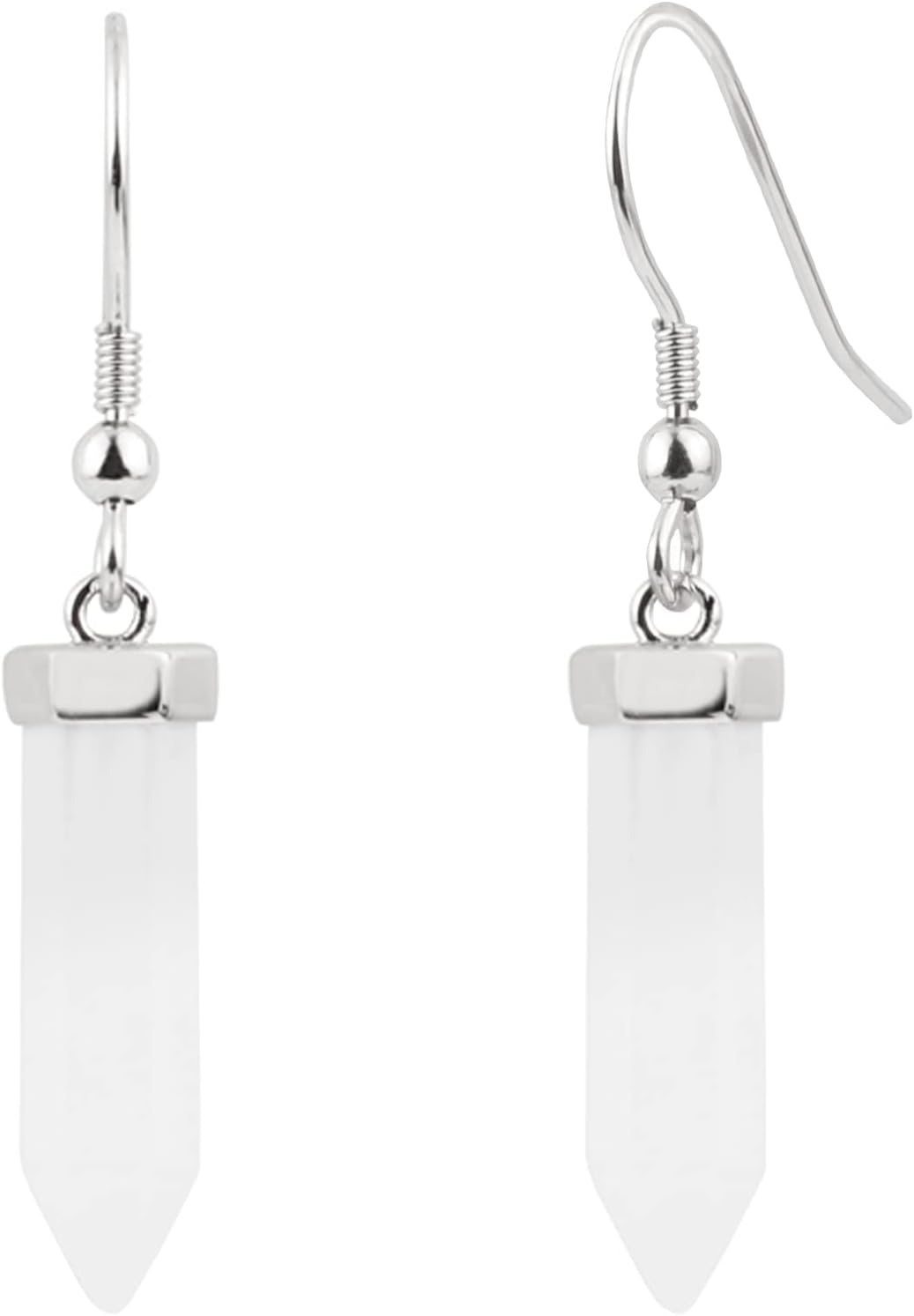 Kakikaki White Gold Plated Sterling Silver Natural Gemstone Drop Earrings for Women, Genuine Quartz Dangle Hook Earrings