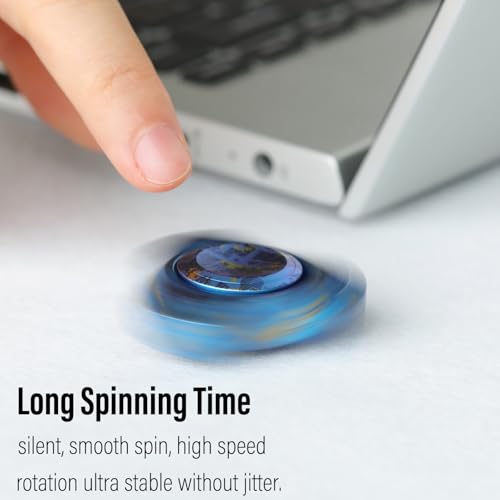 Image of FREELOVE Premium Metal Fidget Spinner for Adults, Stainless Steel Heavy Silent Spinner with Precision Bearing, Small Office Desk Toy & EDC for Stress Relief Focus ADHD, Titanium Alloy Blue Space