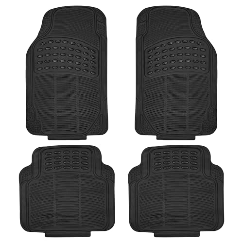 Crystals 4 Piece Heavy Duty Universal Black Rubber Car Mat Set | Non Slip All Weather Floor Mats for Cars Vans SUVs & Trucks
