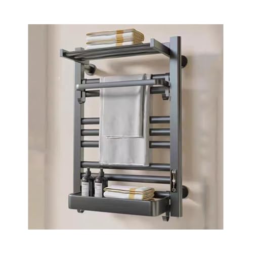 Secador de toallas gris de aluminio con estante superior y diseño compacto premium 2