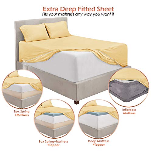 Image of Hearth & Harbor Extra Deep Pocket Twin Sheets Set - 3 Piece Hotel Luxury Bed Sheets Set Fits Up to 24 inch Mattress - Ultra Soft Luxury Bed Sheet Set - Soft & Breathable, Vanilla Yellow