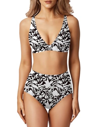 Swim Suits for Women 2 Piece High Waisted Bikini Sets Deep V Neck Bathing Swimming Suits Women's Swimwear Swimsuit