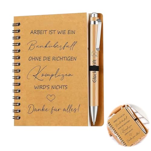 Caja de regalo para colega, cuaderno de notas de bola de madera marrón, cuadernos en espirales liné pequeño para jubilación regalo de agradecimiento de los empleados él ella compañeros mejor regalo de