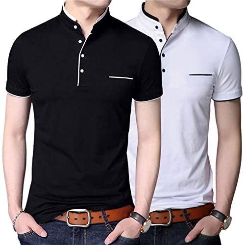 Image of Pixie Fashion Stylish and Handsome Mandarin Collar Half Sleeve T Shirt for Men Combo (Pack of 2)