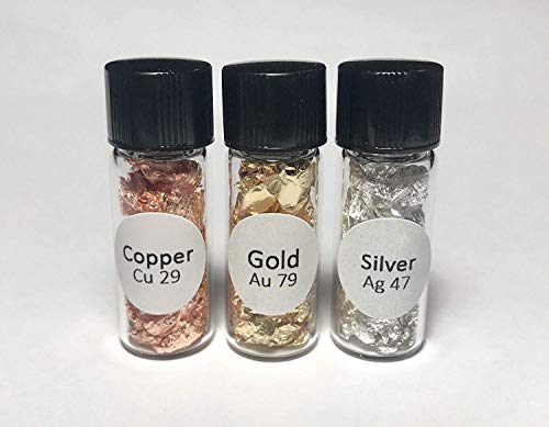 Image of Gold, Silver, Copper Foil 99.99% Pure Group 11 Natural Elements Chemistry Sample - Science Experiment - Chemistry kit - Periodic Table, Element Collection, Transition MetalF