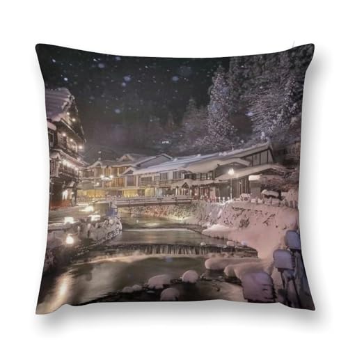 銀山温泉流行両面印刷枕カバー腰部枕カバー室内ソファー四季通用抗菌防臭快適な手触り誕生日クリスマスプレゼント枕カバー抱き枕カバー24 "x24 "