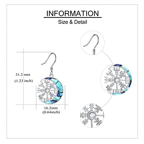 Viking Compass Earrings Sterling Silver Abalone Shell Moon Compass dangle Drop Earrings for Women Norse Earrings Gifts for Nordic Pagan3
