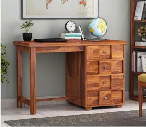 Image of Solid Sheesham Wooden Study Table & Desk with Drawer for Office and Home | Computer Laptop Table | Reading & Writing Desk | Laptop Desk (Honey F)