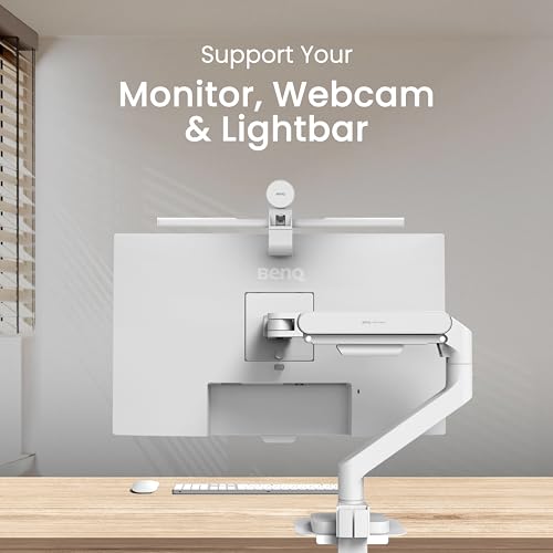 Image of BenQ BSH02 Ergo Monitor Arm -Heavy Duty Gas Spring|Supports Upto 45 inch & 20KG Monitor Screens|Desk Mount with Top C Clamp /Grommet Base|Height Adjustable|Reinforcement Plate|VESA 75x75&100x100mm(White)
