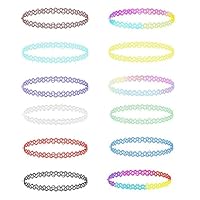 Heyumybi 12 Stück Choker Halsband Tattoo Kette Set,Elastische,Tattoo Halskette Mädchen Damen,Choker Gothic,Neon Kette für Mädchen Damen Kinder
