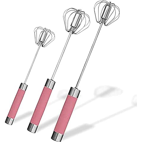 Stainless Steel Semi-automatic Egg Whisk - 3PCS Hand Push Rotary Whisk Blender (Pink) Cover