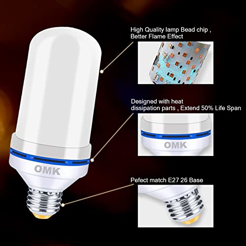 Omk - Led Flame Effect Fire Light Bulbs - Newest Upgraded 4 Modes Color Flickering Fire Simulated Lamps - E26 Base Led Bulb - 6W Energy Efficient Fire Lights For Indoor/Outdoor Decoration (2Pack) #TOP5