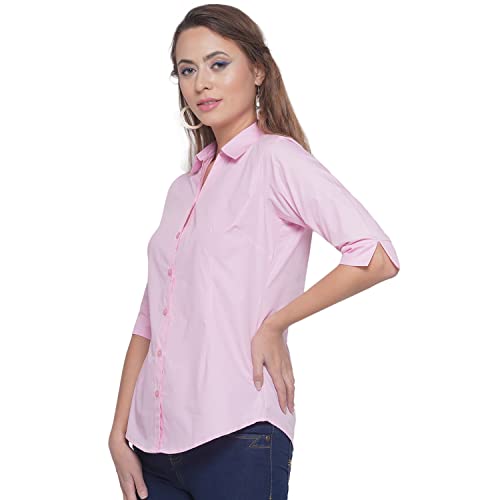 Image of Polycotton Women 3 /4 Sleeve Stylish Solid Western Offical Formal Shirt Casual Regular Fit Shirt for Women