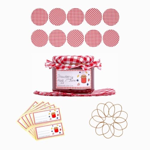 Doilie Kit (10) Jam Jar Decoration Kit by Helen's Own International - 10x Fabric DOILIES + 10x Labels + 10x Rubber Bands - Decorations for Jars of Preserves, Fruit, Canning Accessories