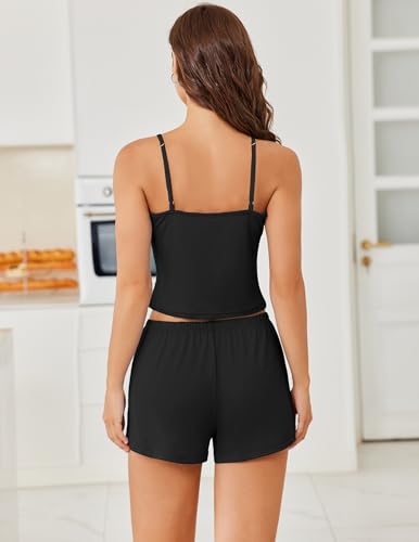 Image of Ekouaer Cami Pajama Sets Y2K 2 Piece Lace Crop Top and Shorts Sexy Pjs Summer Lingerie Sleepwear Nightwear for Women
