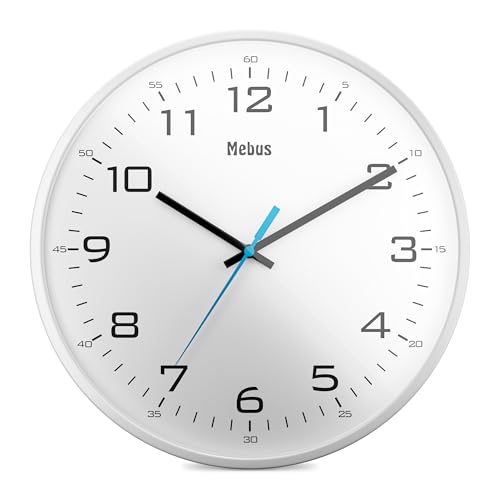 Mebus Analogue Quartz Wall Clock Classic Design Large Numbers 30 cm Diameter White Model: 16248