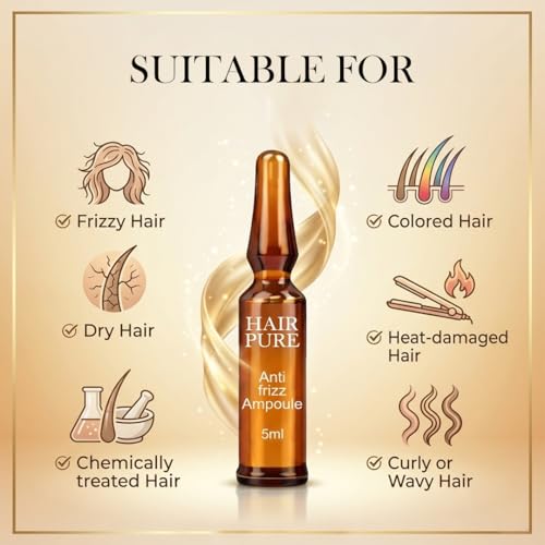 Image of Hair Pure Anti-Frizz Hair Ampoule with Citric Acid & Lactic Acid | Power booster for Frizzy Hair | Deep Hair Repair Treatment | Smooth, Shiny & Frizz-Free Hair | Intense Hydration & Damage Control | Professional Hair Care Formula